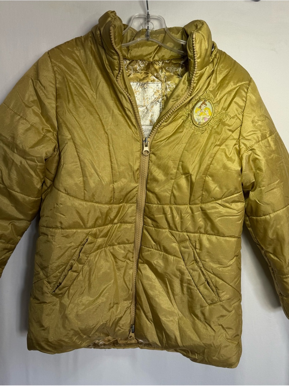 Source Unknown Mustard Gold Kids Puffer Jacket with Princess Patch